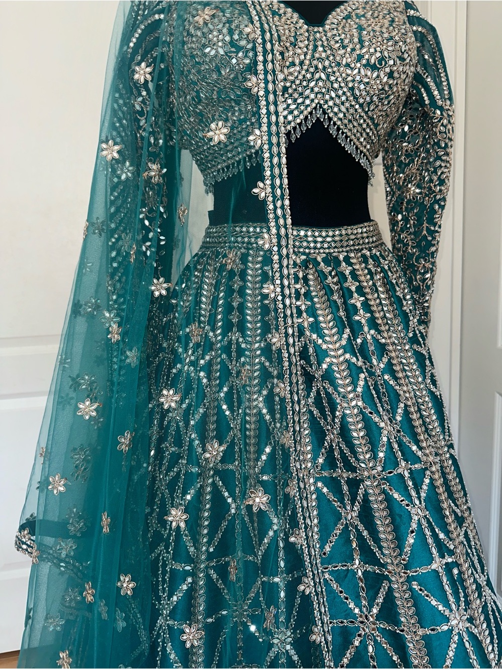New Teal & Silver Mirror Lengha